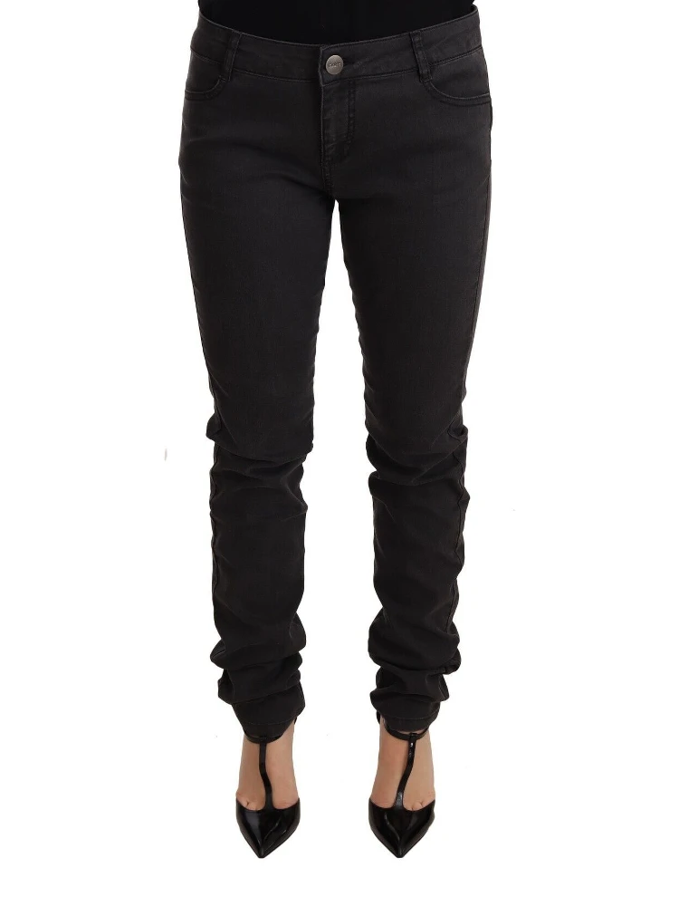 Black Cotton Stretch Skinny Mid Waist Women Denim Jeans