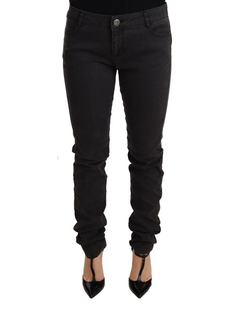 Black Cotton Stretch Skinny Mid Waist Women Denim Jeans