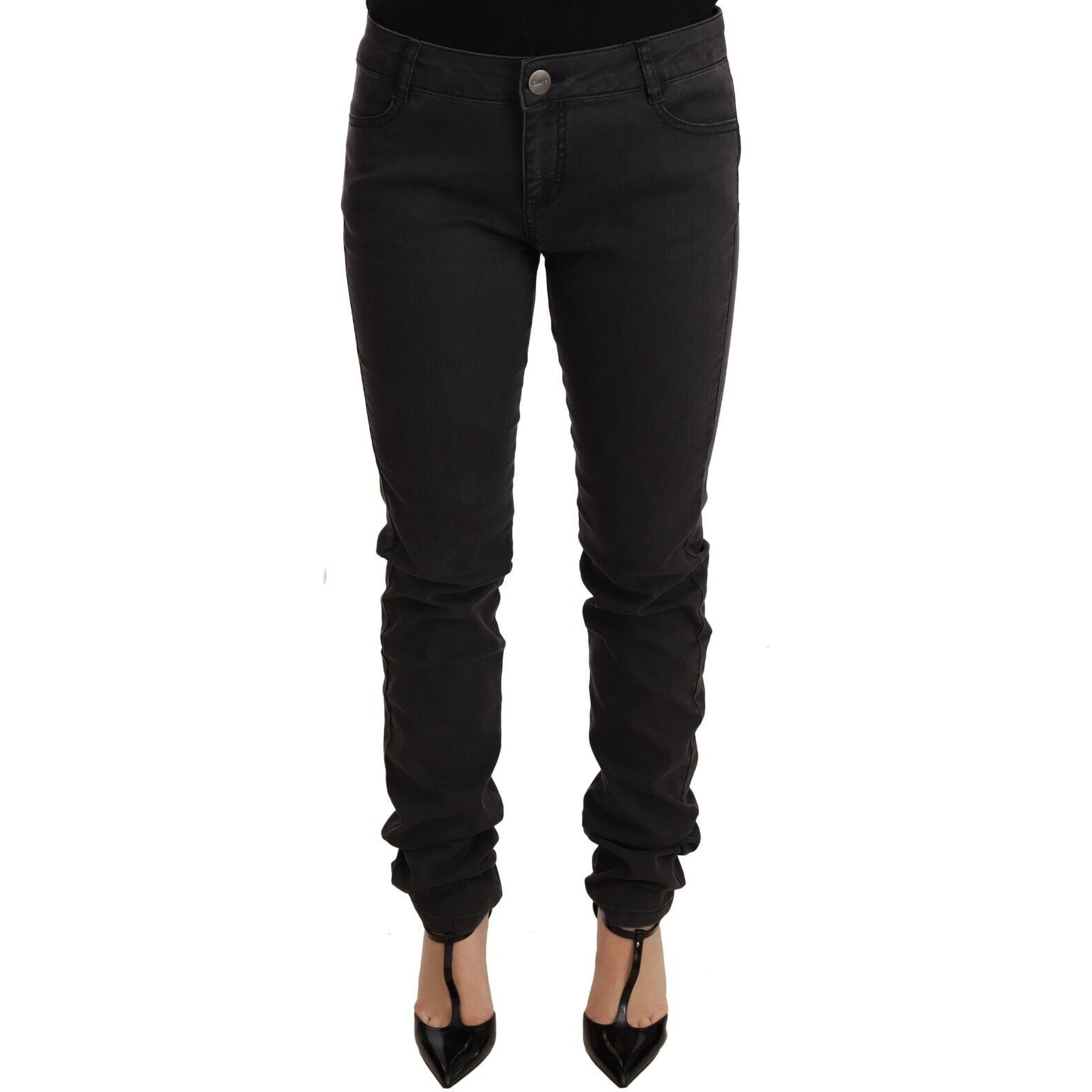 Black Cotton Stretch Skinny Mid Waist Women Denim Jeans