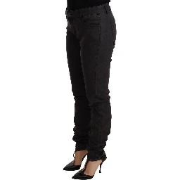 Black Cotton Stretch Skinny Mid Waist Women Denim Jeans