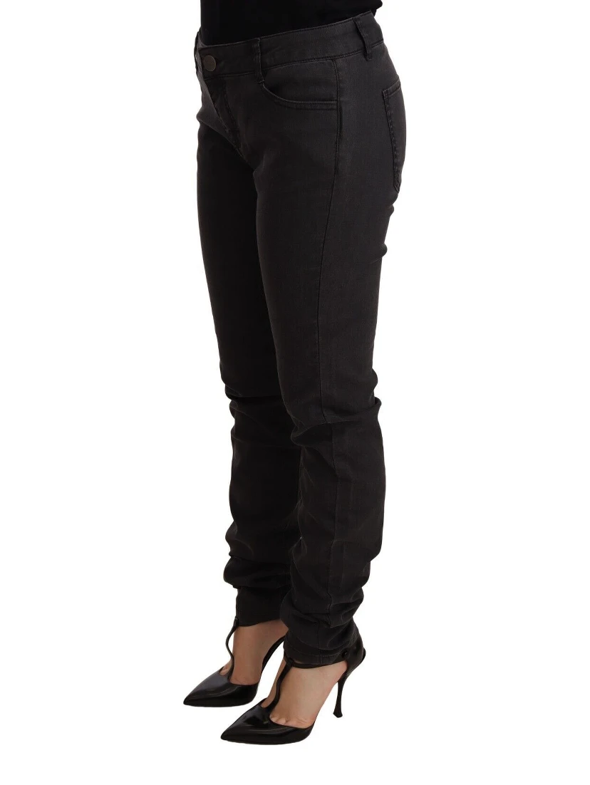 Black Cotton Stretch Skinny Mid Waist Women Denim Jeans