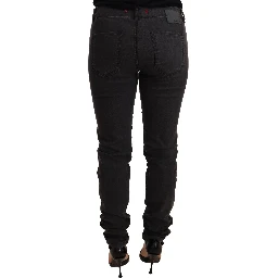 Black Cotton Stretch Skinny Mid Waist Women Denim Jeans