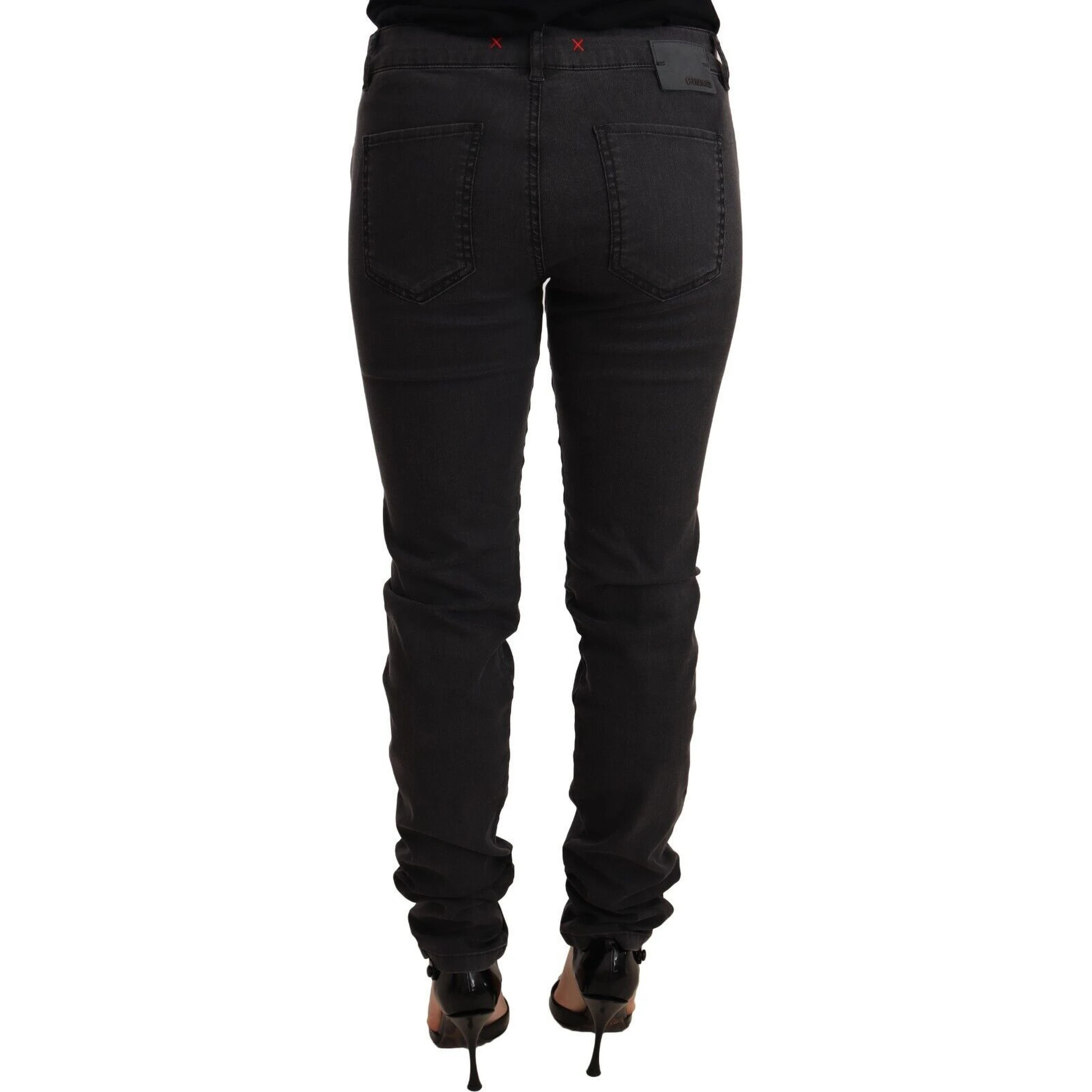 Black Cotton Stretch Skinny Mid Waist Women Denim Jeans