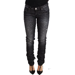 Black Washed Cotton Low Waist Skinny Denim Trouser Jeans