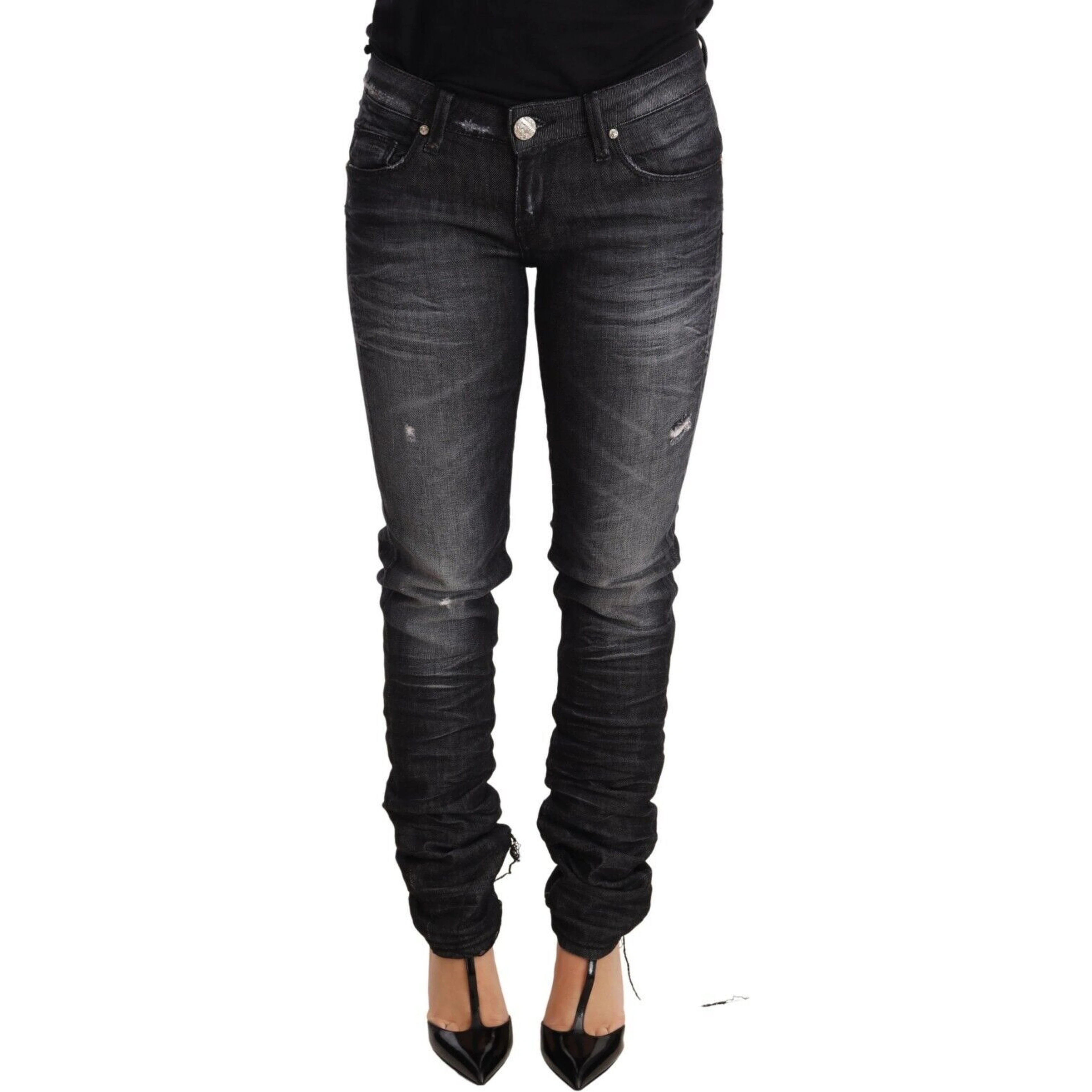 Black Washed Cotton Low Waist Skinny Denim Trouser Jeans