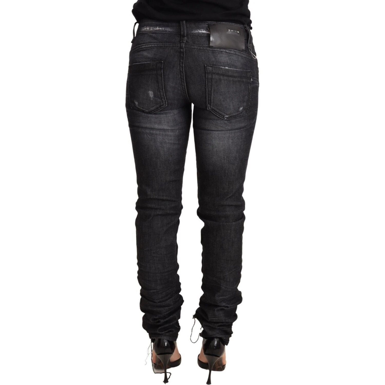 Black Washed Cotton Low Waist Skinny Denim Trouser Jeans