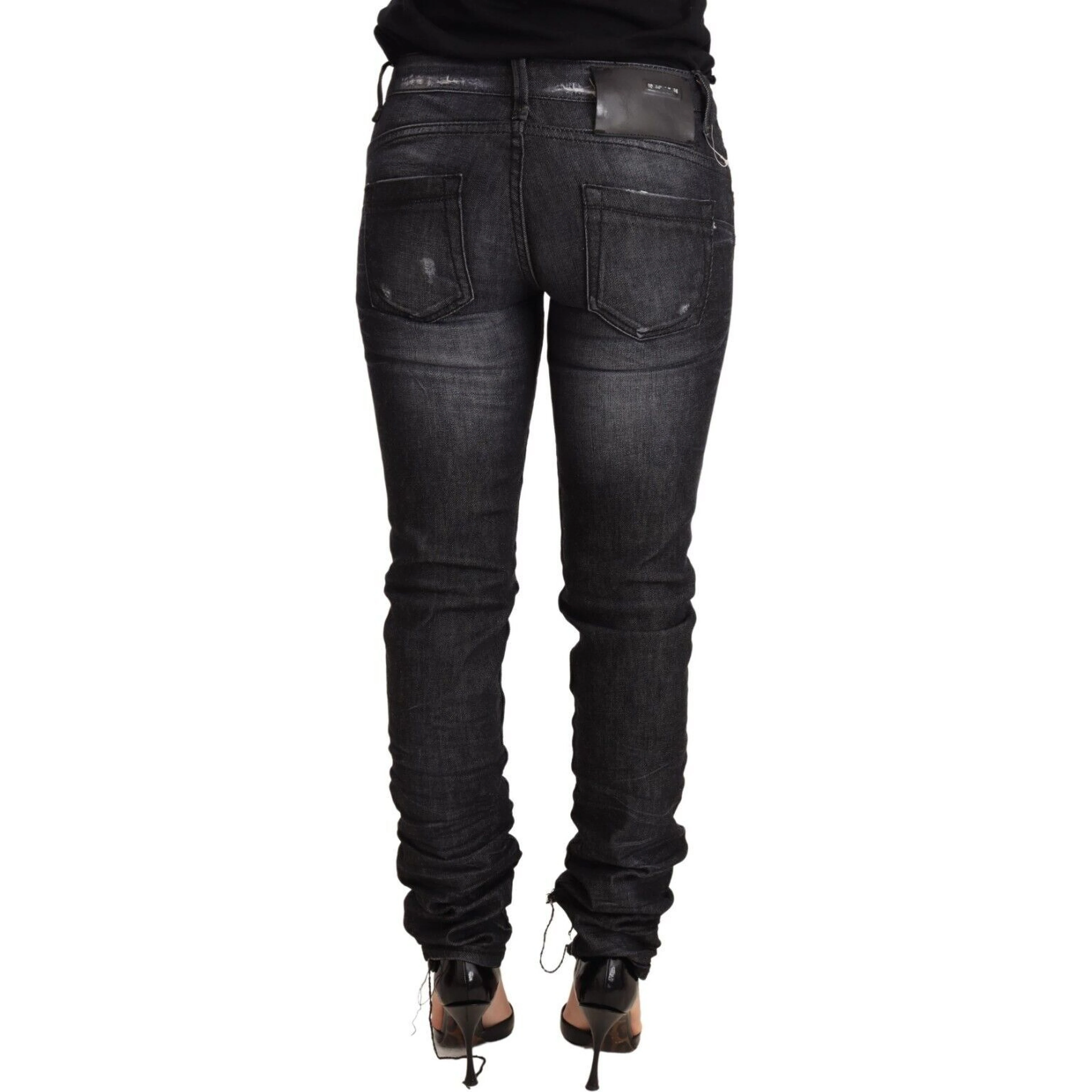 Black Washed Cotton Low Waist Skinny Denim Trouser Jeans