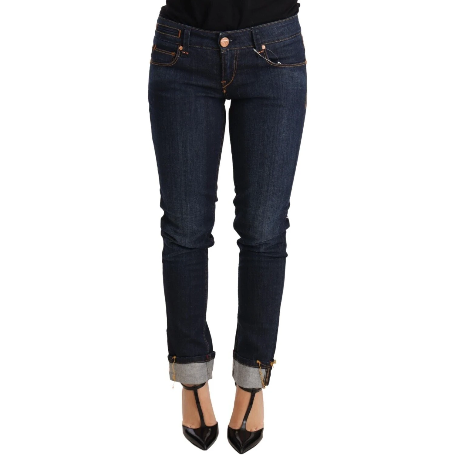 Blue Washed Cotton Low Waist Skinny Denim Women Trouser Jeans