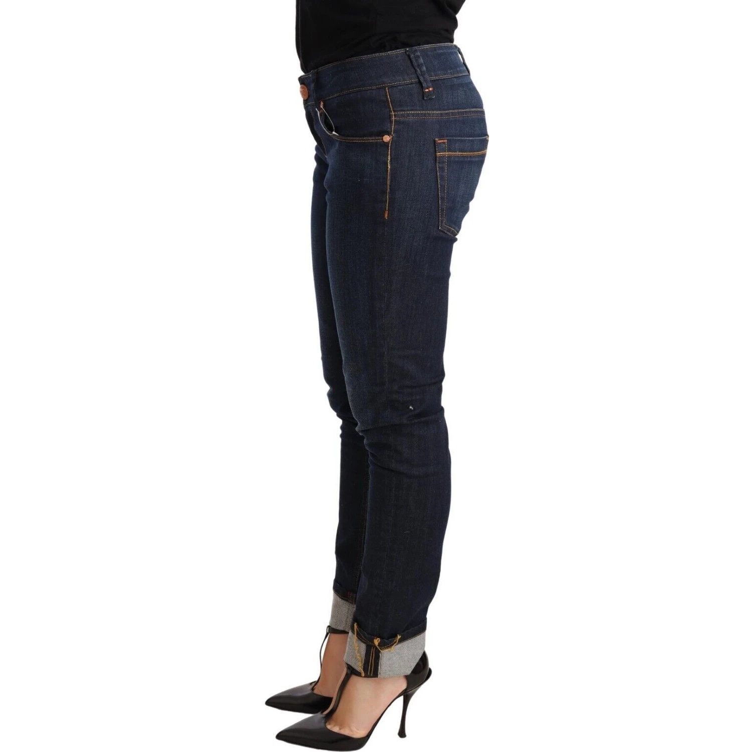 Blue Washed Cotton Low Waist Skinny Denim Women Trouser Jeans