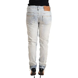 Light Blue Distressed Cotton Folded Hem Denim Trouser Jeans