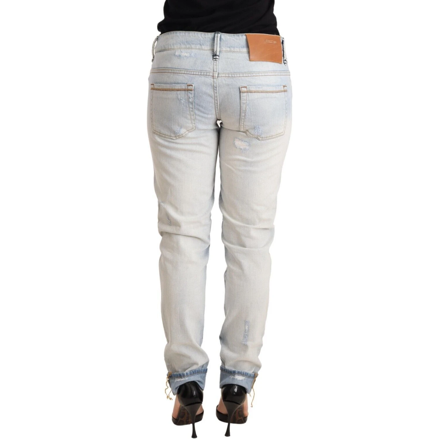 Light Blue Distressed Cotton Folded Hem Denim Trouser Jeans