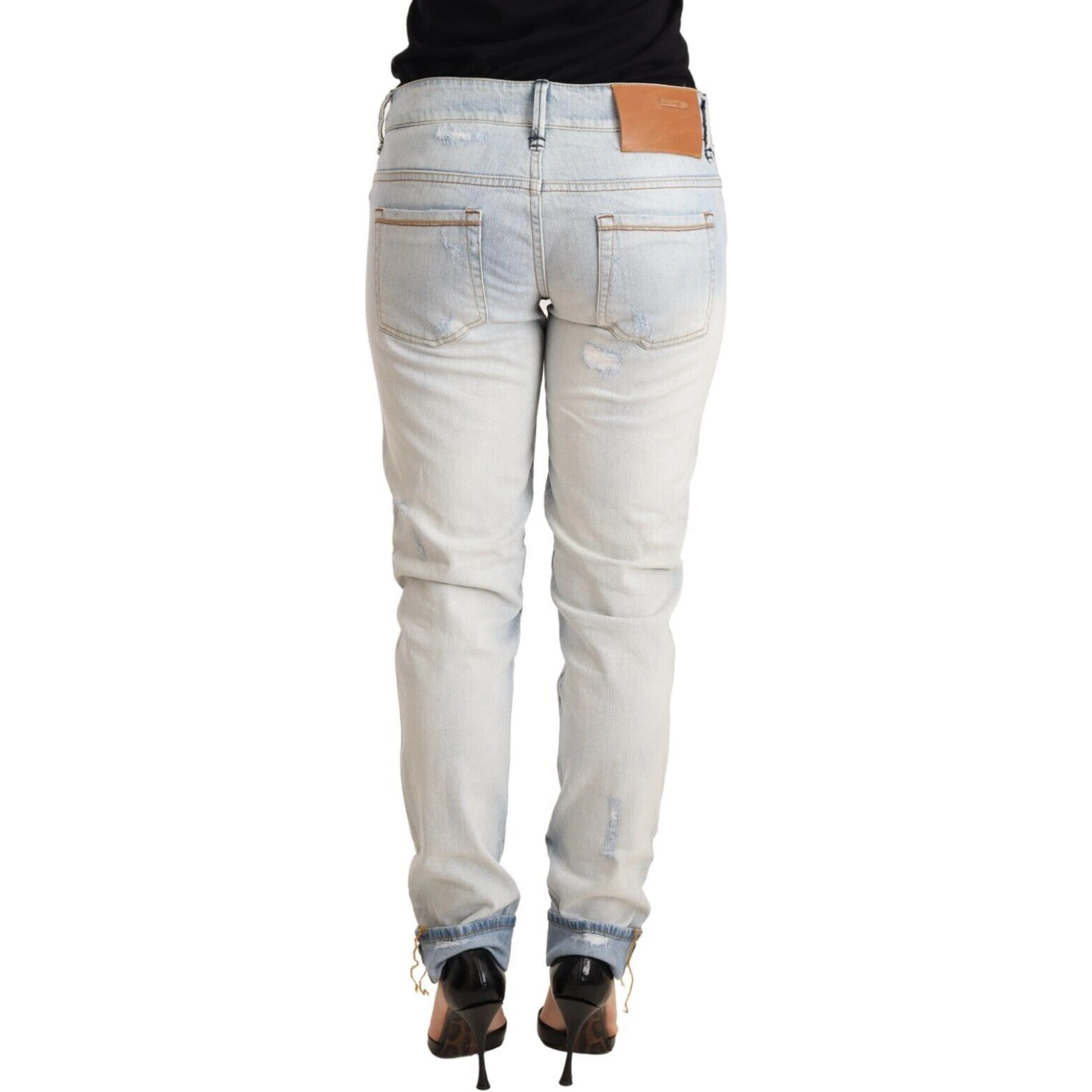 Light Blue Distressed Cotton Folded Hem Denim Trouser Jeans