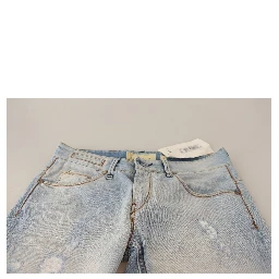 Light Blue Distressed Cotton Folded Hem Denim Trouser Jeans