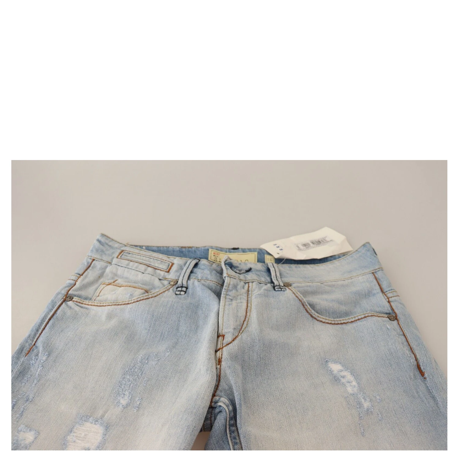 Light Blue Distressed Cotton Folded Hem Denim Trouser Jeans