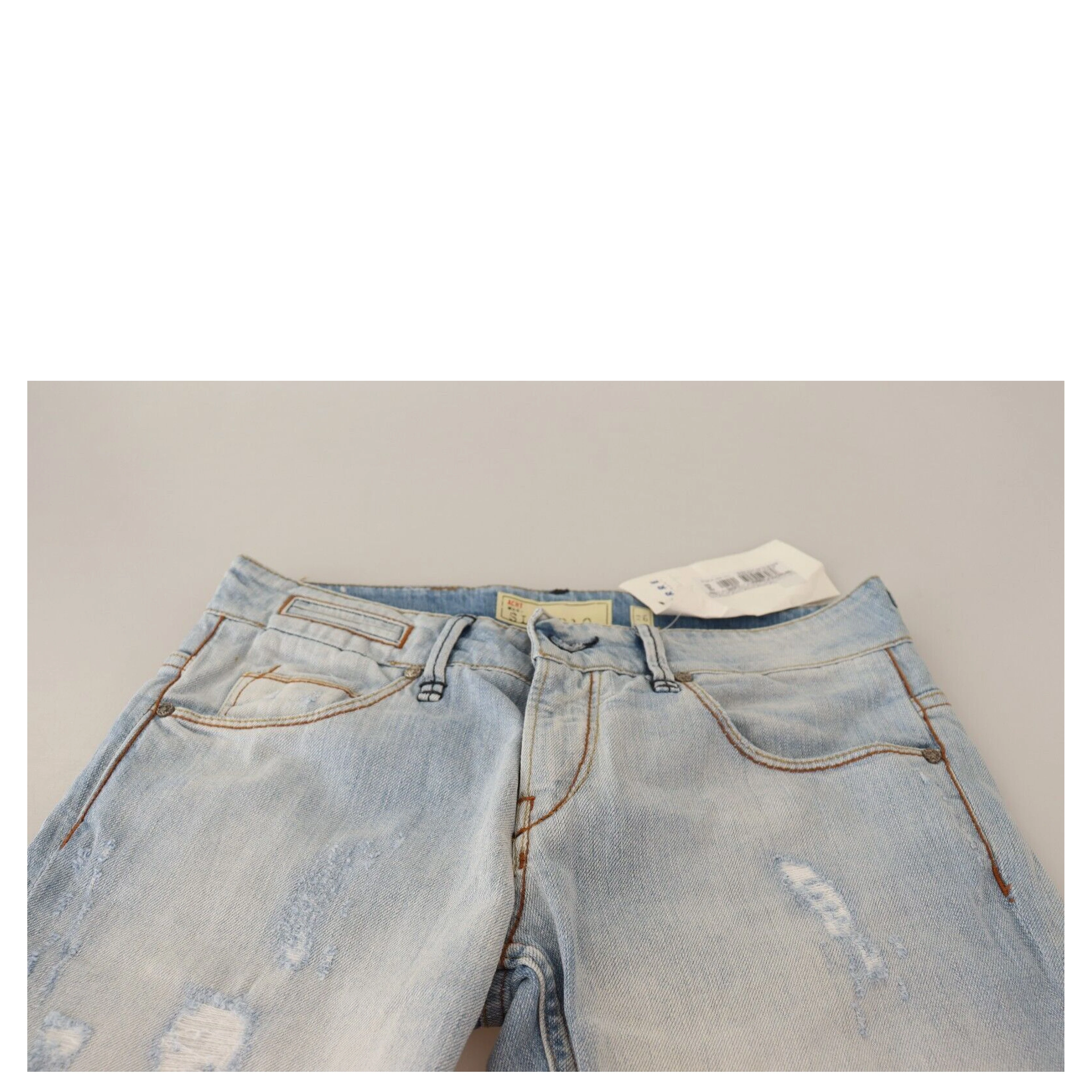 Light Blue Distressed Cotton Folded Hem Denim Trouser Jeans