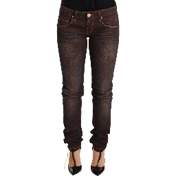 Brown Washed Cotton Slim Fit Denim Low Waist Trouser Jeans
