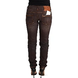 Brown Washed Cotton Slim Fit Denim Low Waist Trouser Jeans