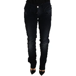 Blue Washed Cotton Denim Low Waist Loose Fit Trousers Jeans