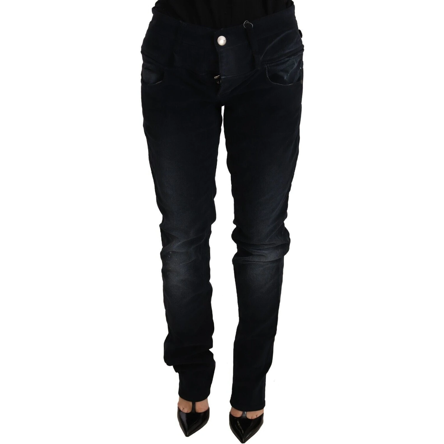 Blue Washed Cotton Denim Low Waist Loose Fit Trousers Jeans