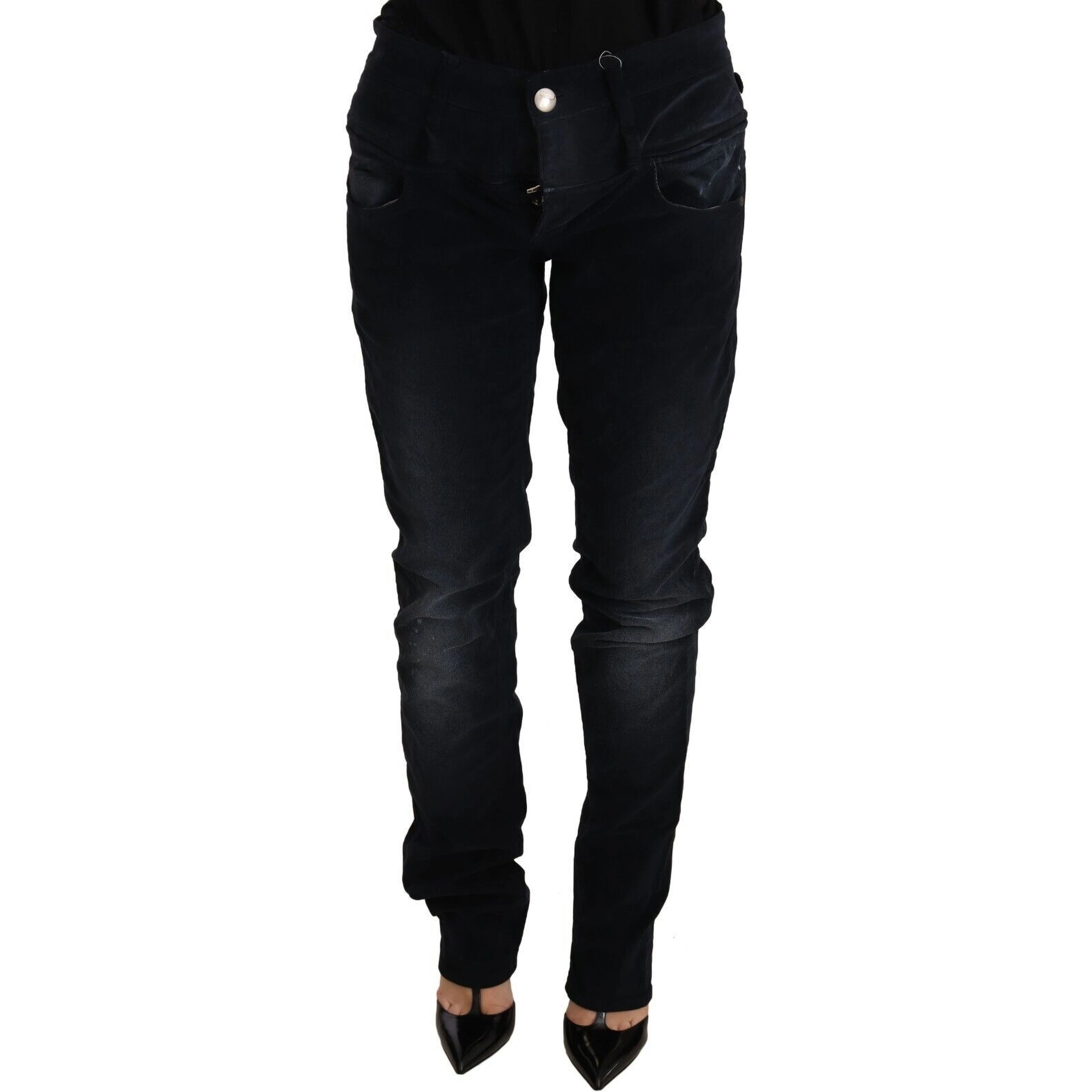 Blue Washed Cotton Denim Low Waist Loose Fit Trousers Jeans