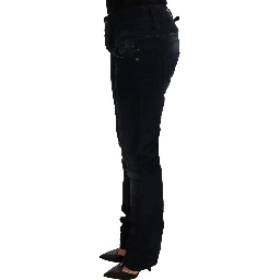 Blue Washed Cotton Denim Low Waist Loose Fit Trousers Jeans