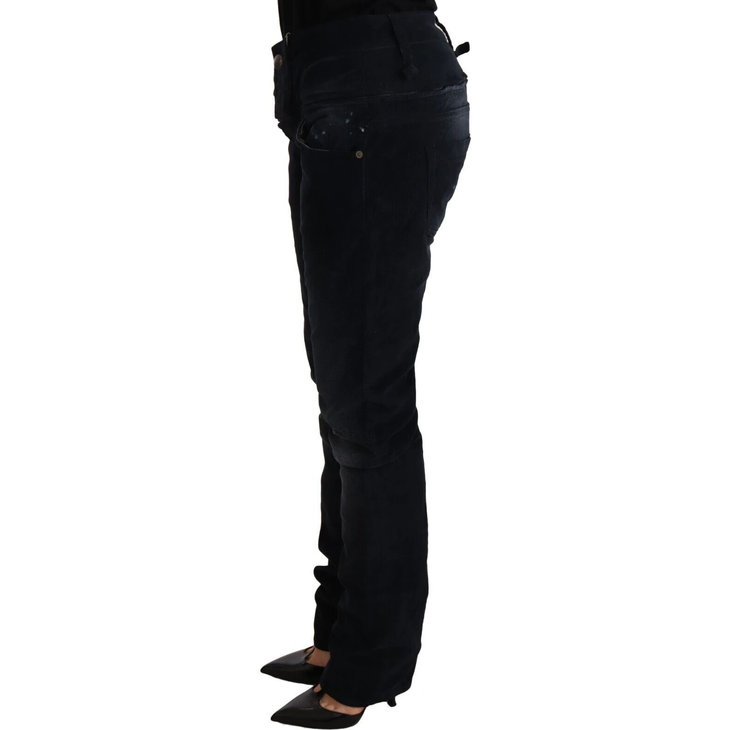 Blue Washed Cotton Denim Low Waist Loose Fit Trousers Jeans