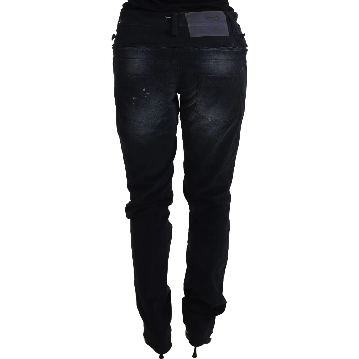 Blue Washed Cotton Denim Low Waist Loose Fit Trousers Jeans