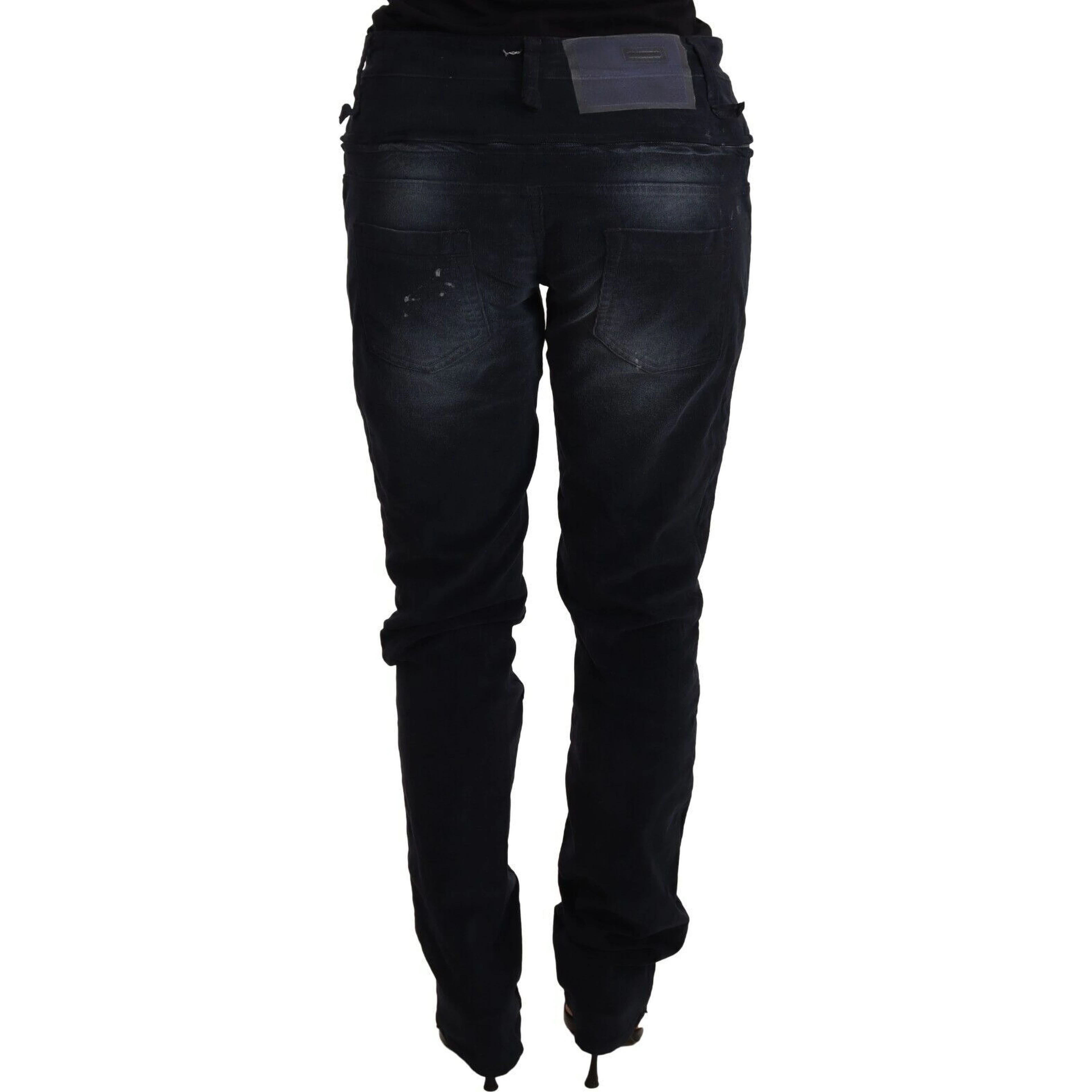 Blue Washed Cotton Denim Low Waist Loose Fit Trousers Jeans