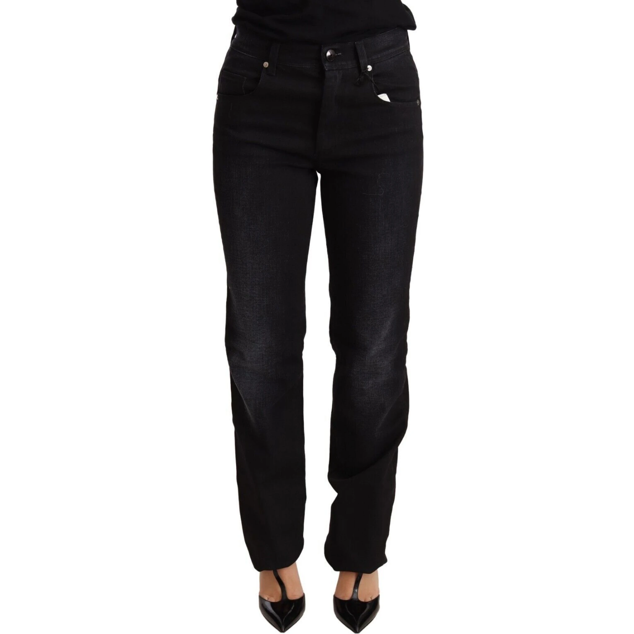Black Washed Straight Denim Trouser Cotton Jeans