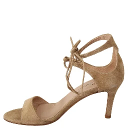 Beige Suede Leather Ankle Strap Pumps Shoes