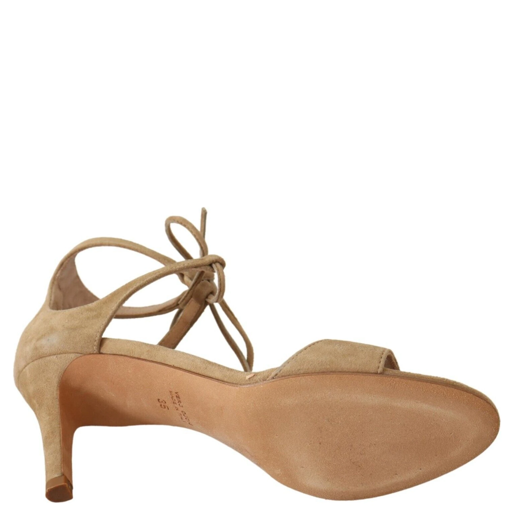 Beige Suede Leather Ankle Strap Pumps Shoes
