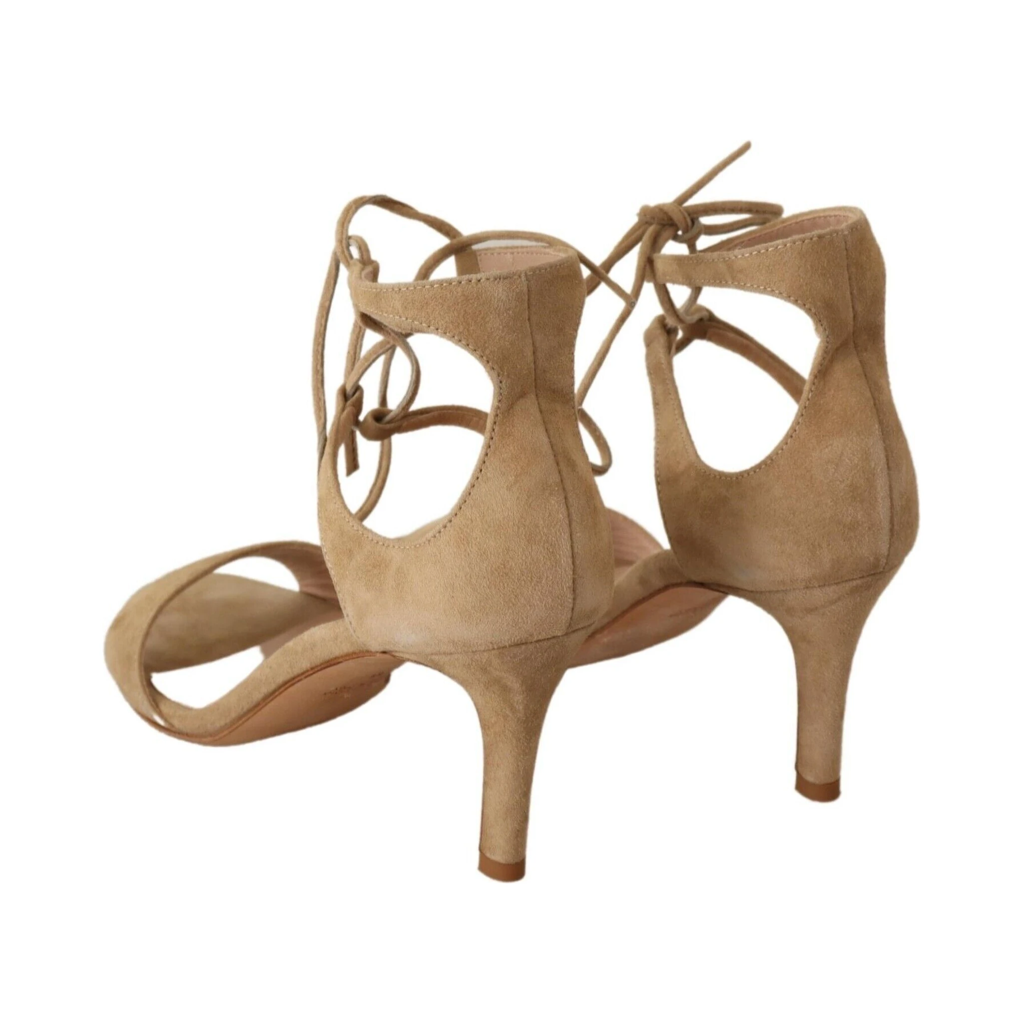 Beige Suede Leather Ankle Strap Pumps Shoes