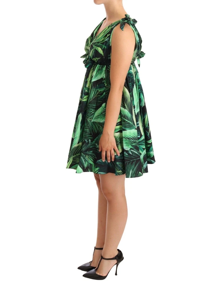 Green Leaves Print Cotton Flared Mini Dress alternative