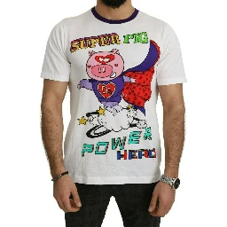White Cotton Top Super Power Pig T-shirt
