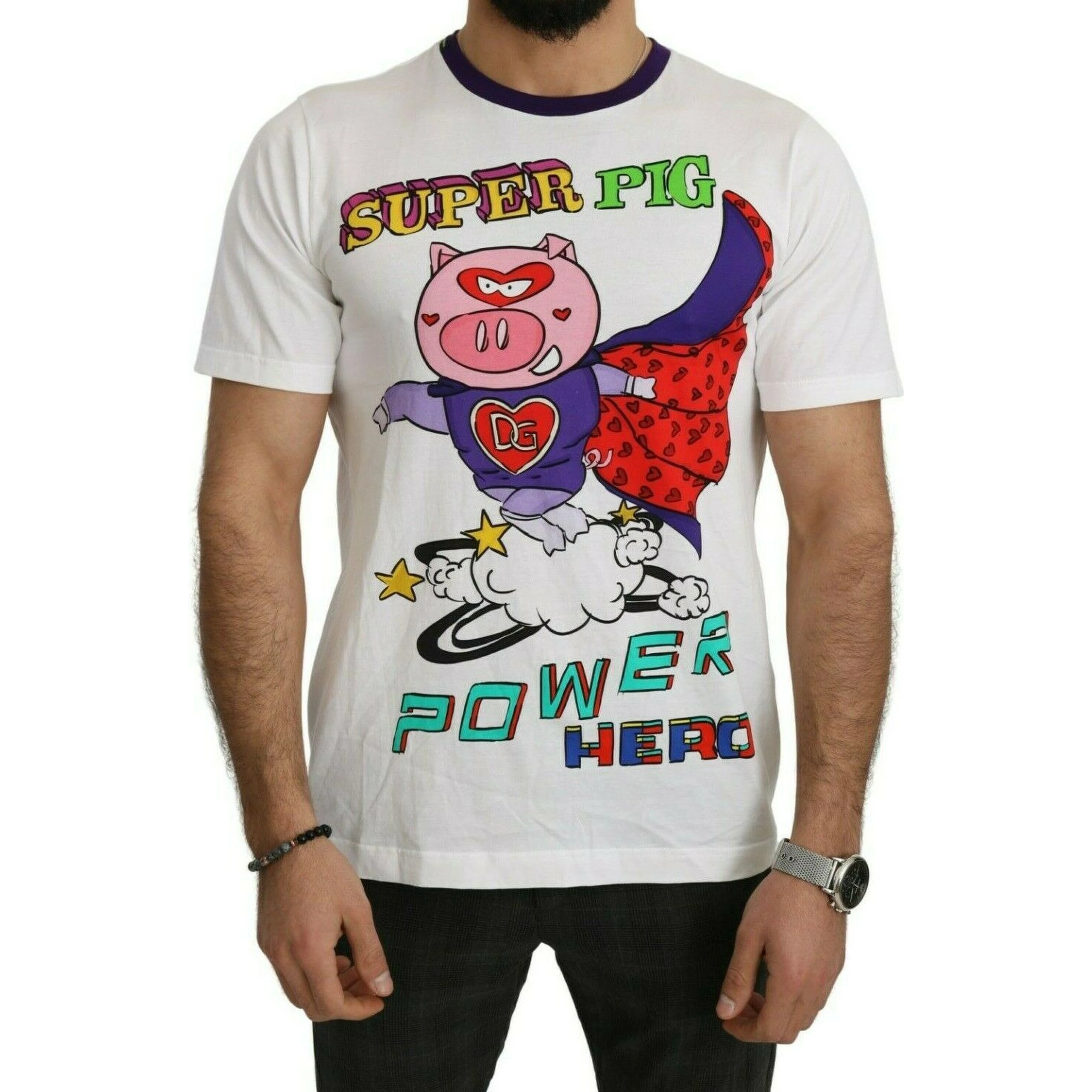 White Cotton Top Super Power Pig T-shirt