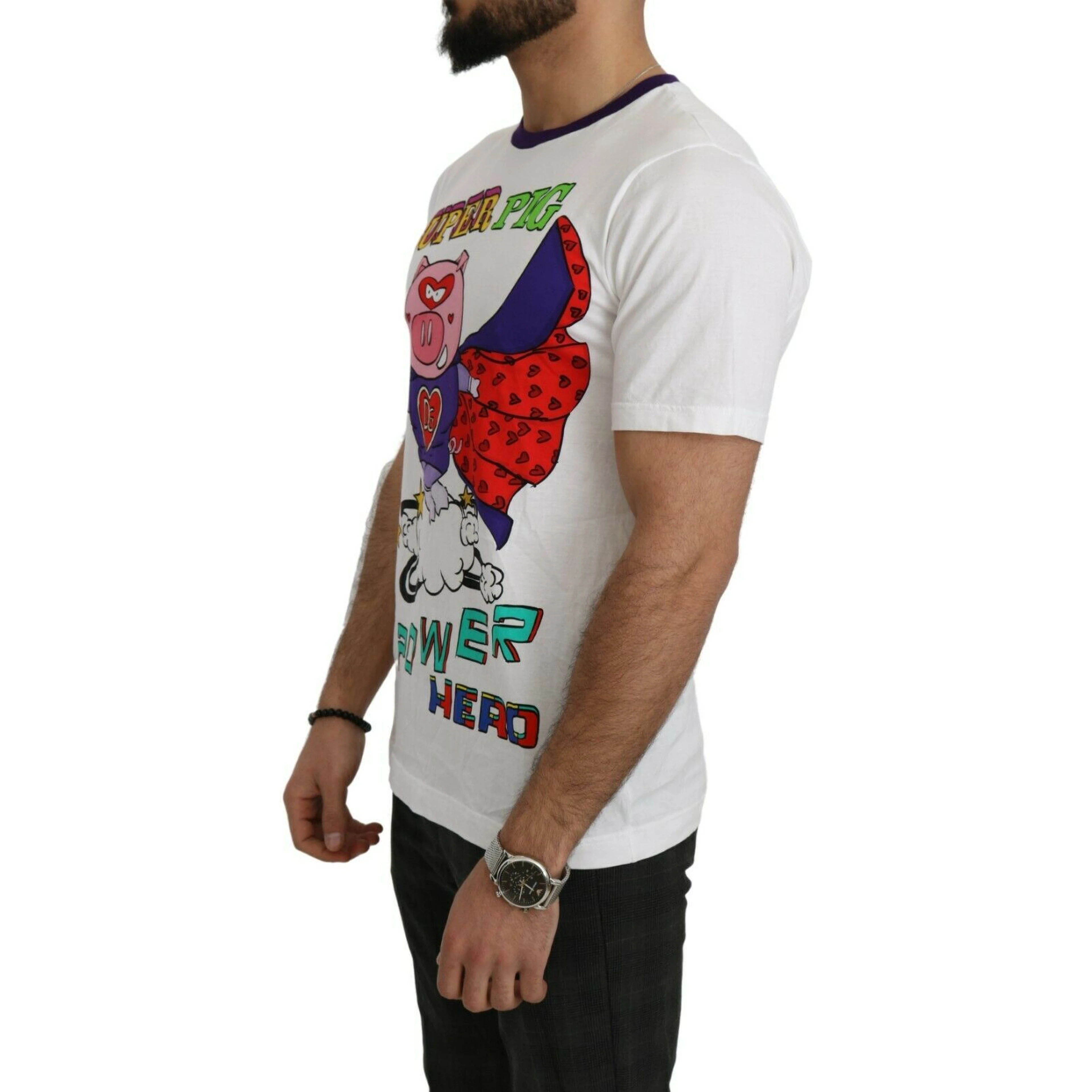 White Cotton Top Super Power Pig T-shirt