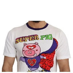 White Cotton Top Super Power Pig T-shirt