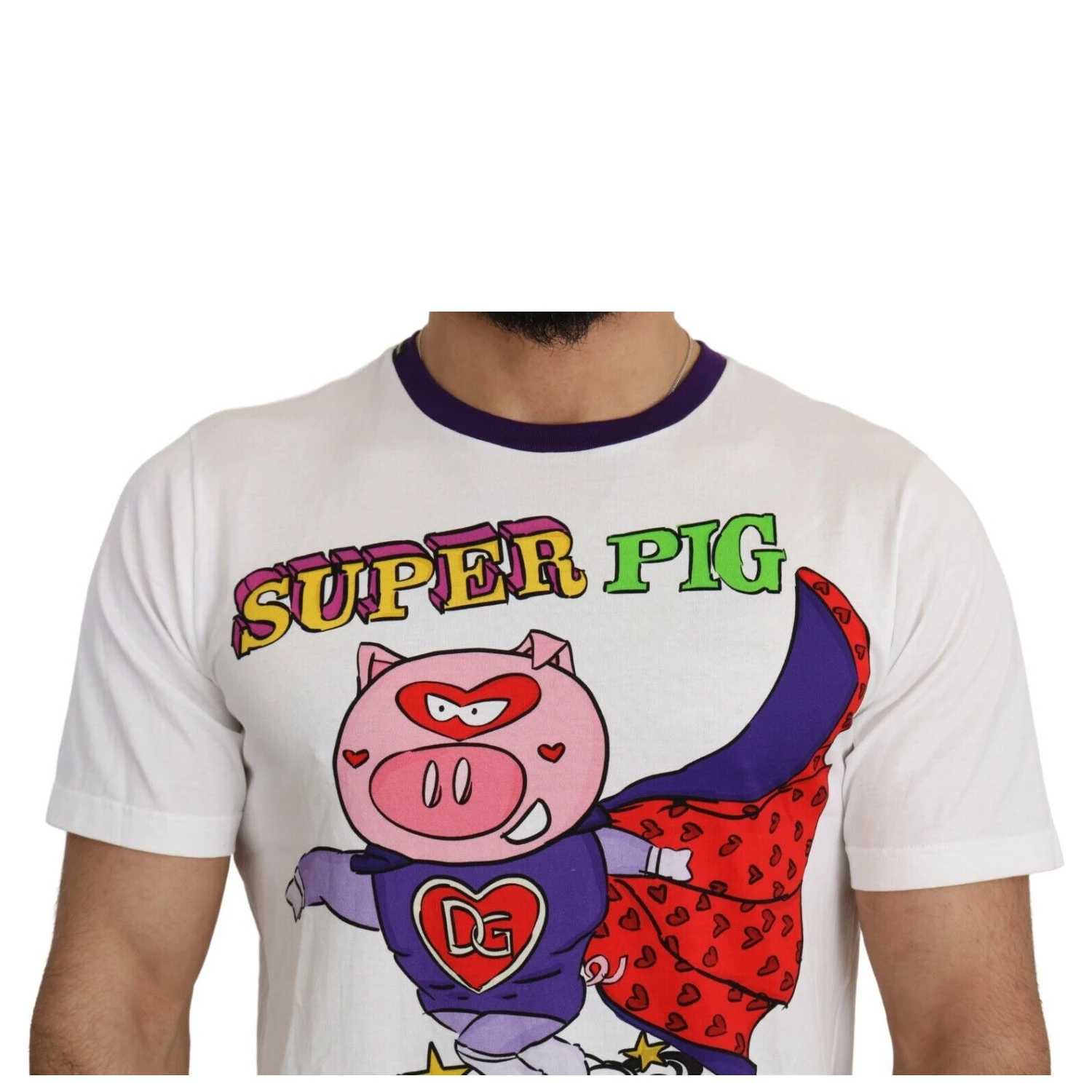 White Cotton Top Super Power Pig T-shirt