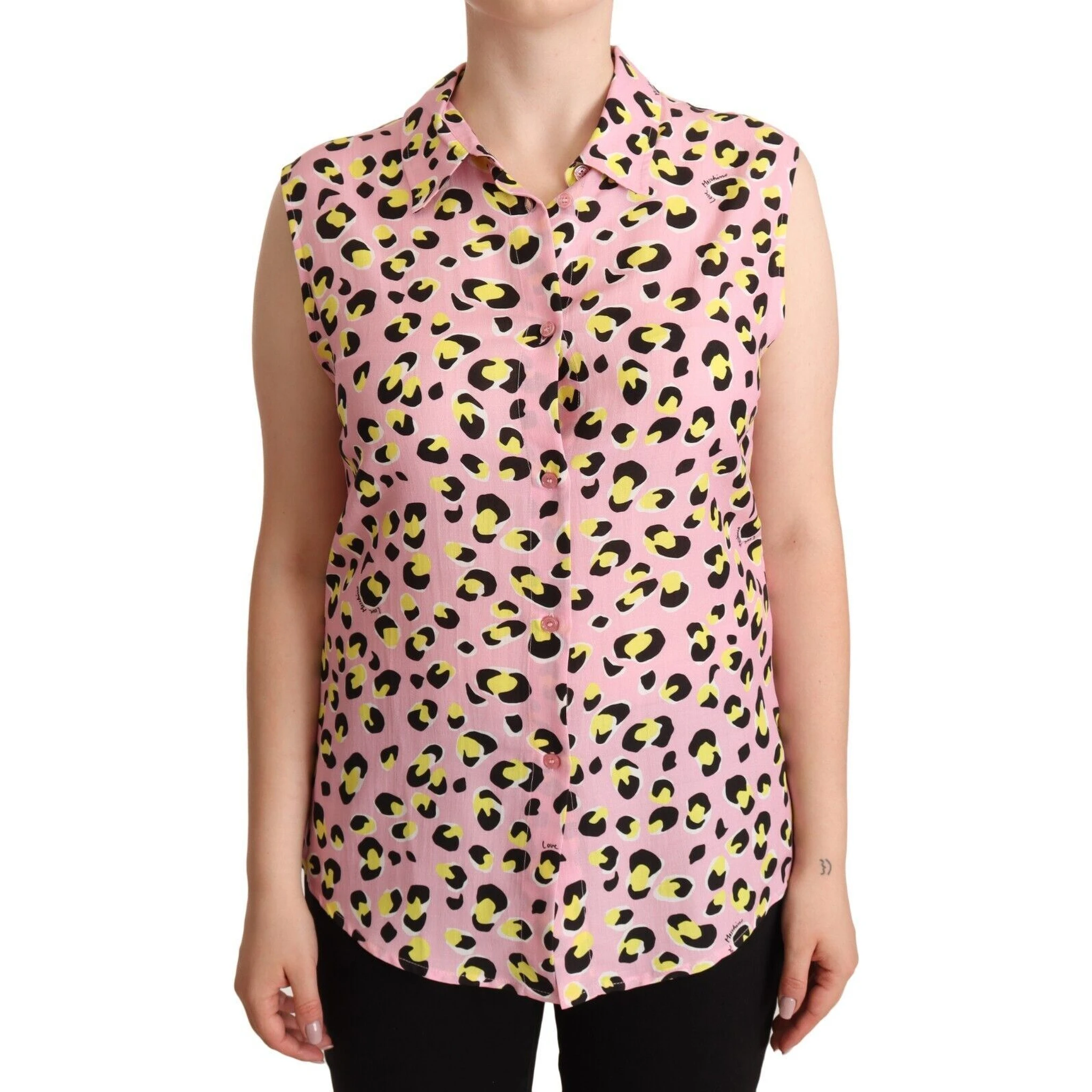 Pink Leopard Print Sleeveless Collared Polo Top