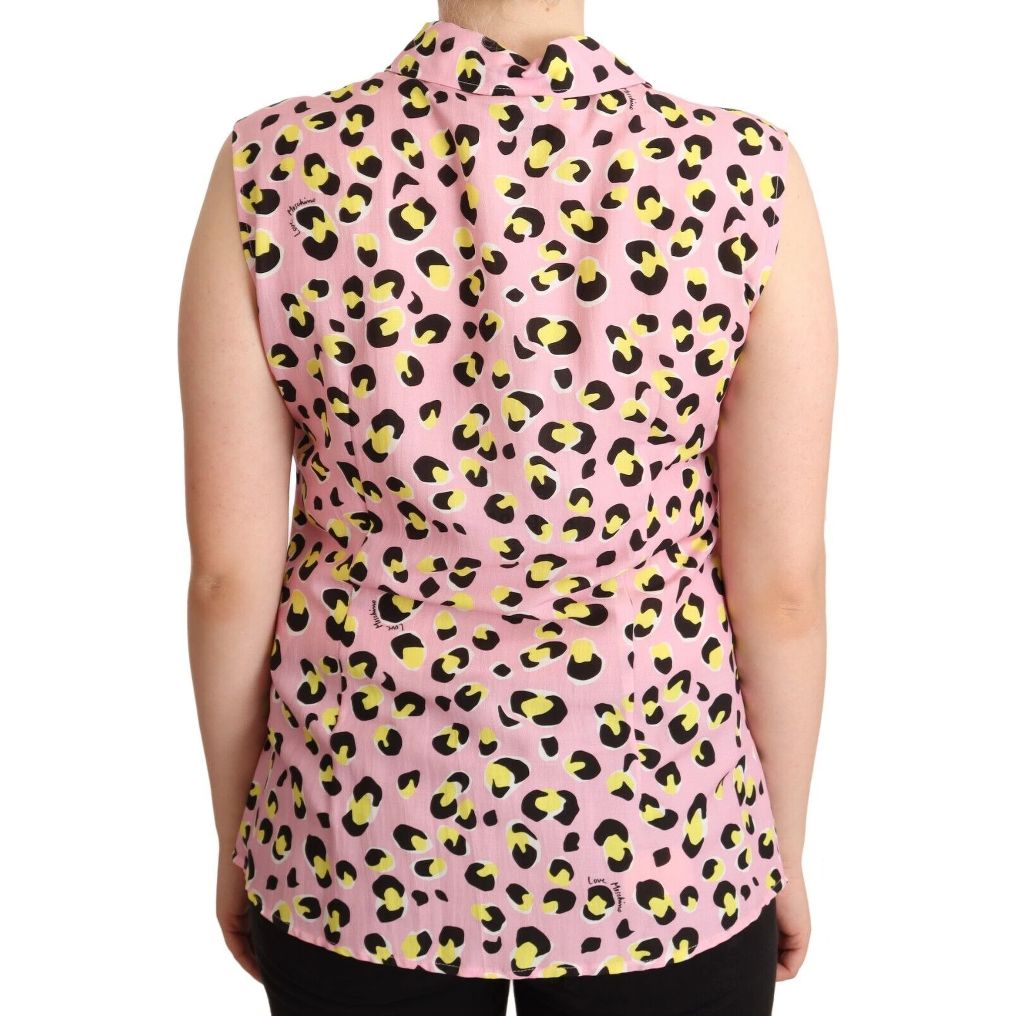 Pink Leopard Print Sleeveless Collared Polo Top