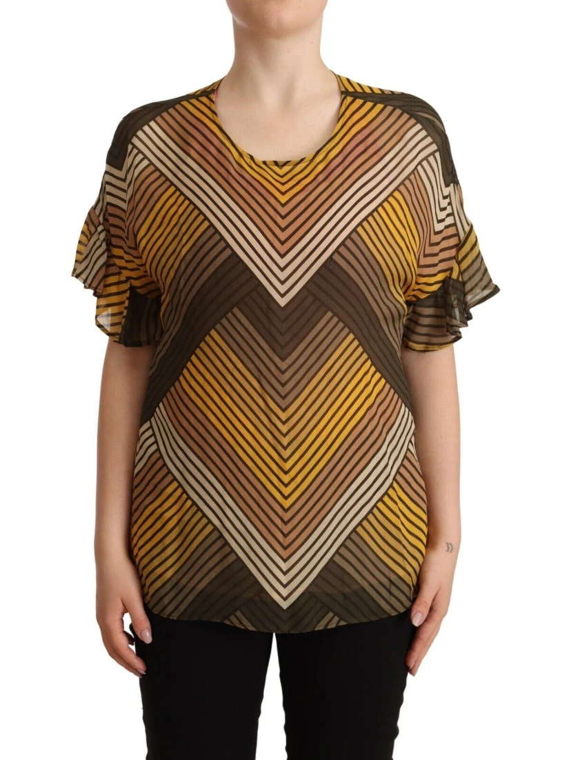 Multicolor Stripes Short Sleeves Round Neck Top Blouse