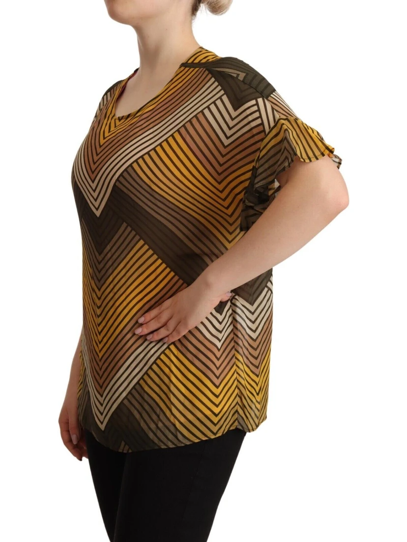 Multicolor Stripes Short Sleeves Round Neck Top Blouse