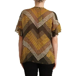 Multicolor Stripes Short Sleeves Round Neck Top Blouse