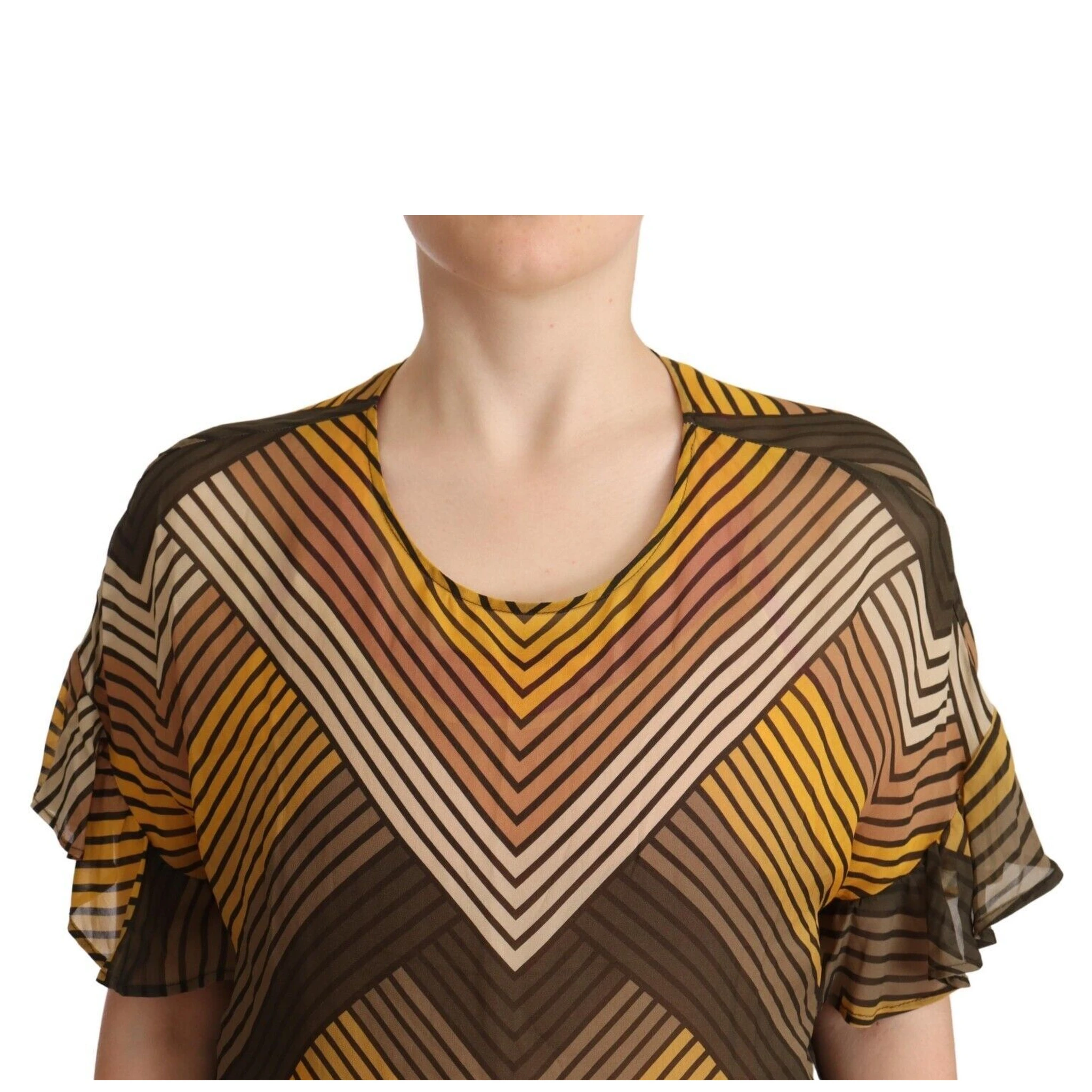 Multicolor Stripes Short Sleeves Round Neck Top Blouse