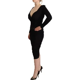 Black Long Sleeves Sweetheart Neck Midi Dress