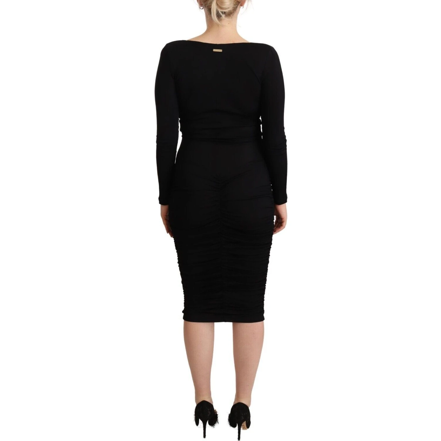 Black Long Sleeves Sweetheart Neck Midi Dress