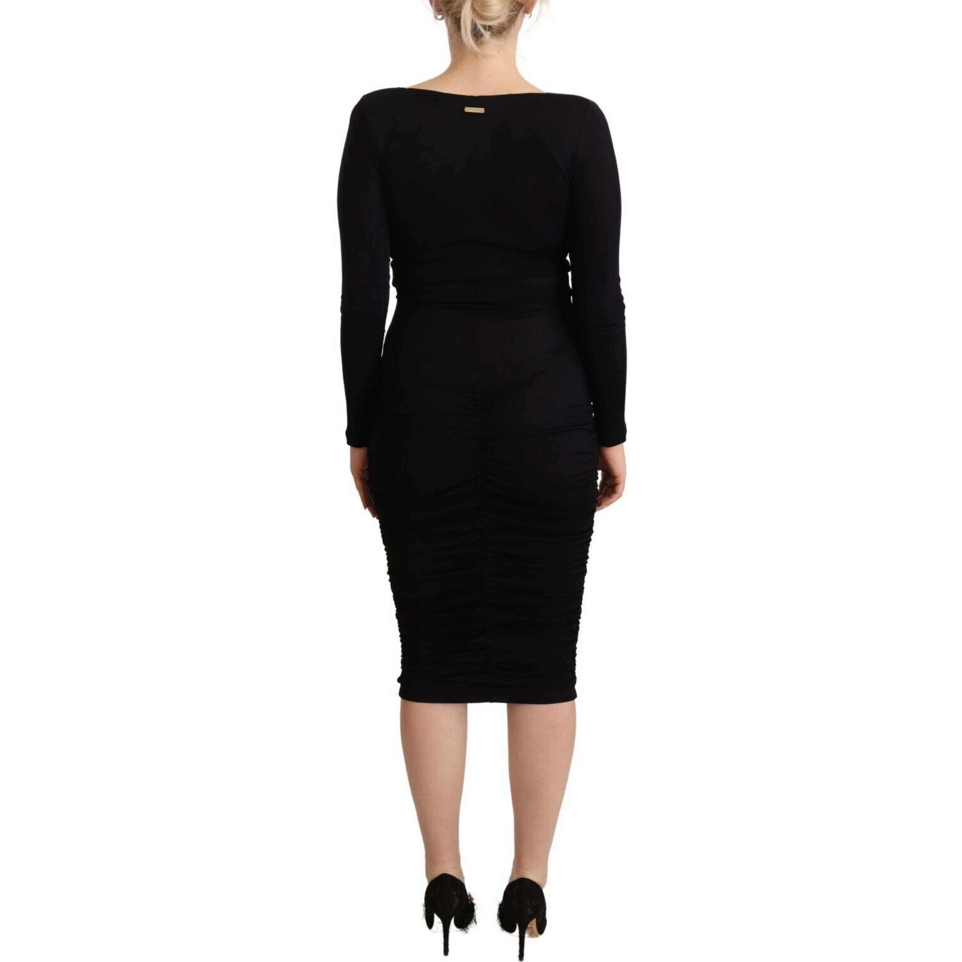 Black Long Sleeves Sweetheart Neck Midi Dress