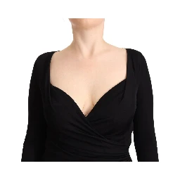 Black Long Sleeves Sweetheart Neck Midi Dress