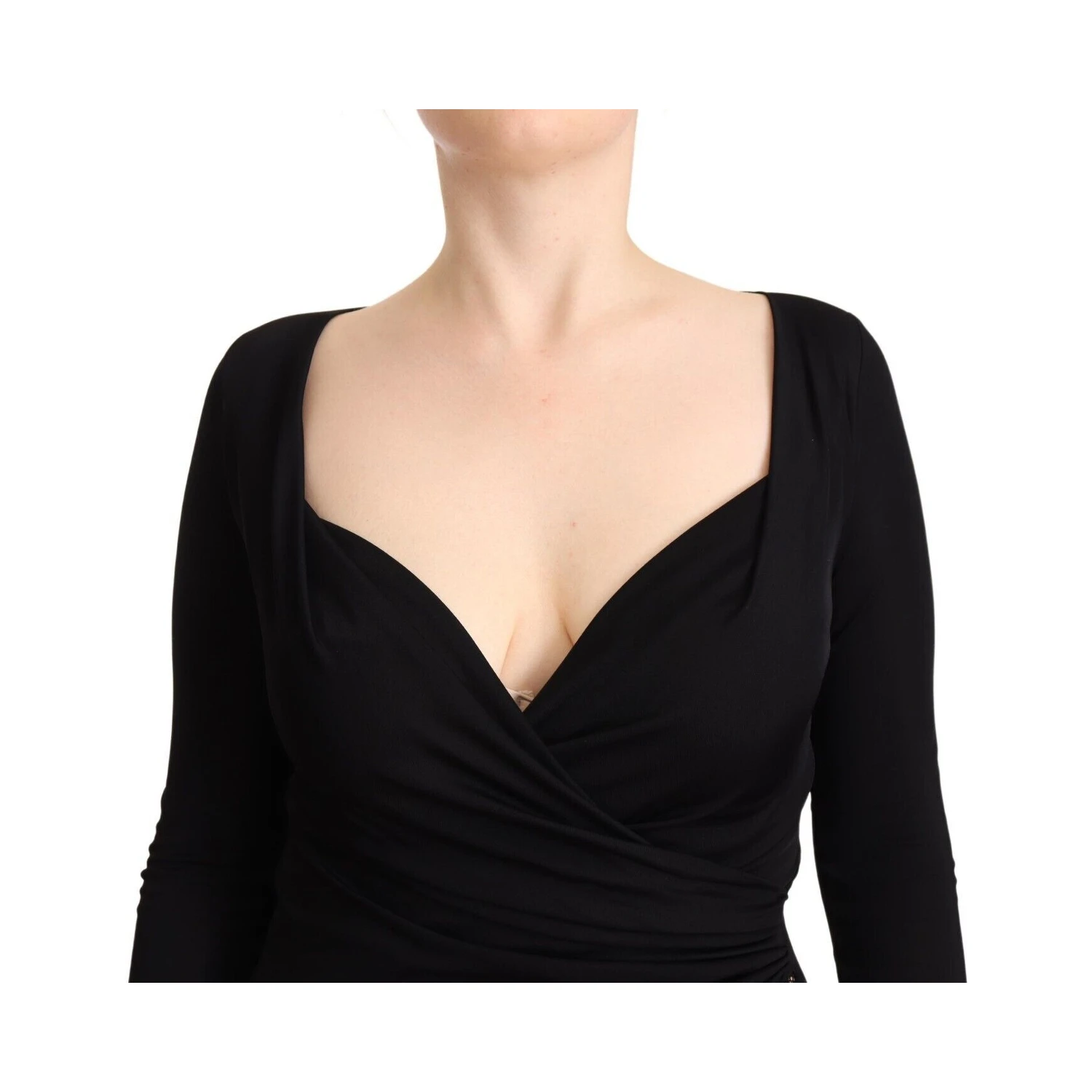 Black Long Sleeves Sweetheart Neck Midi Dress