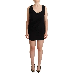 Black Sleeveless Cotton Sheath Mini Dress